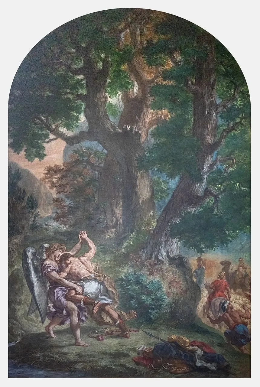 Delacroix mural of Jacob wrestling the angel, a hidden biblical masterpiece in a Paris church
